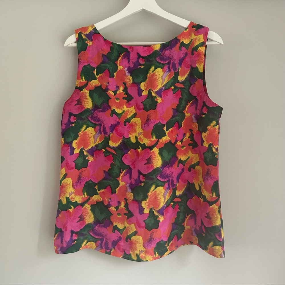 Vintage Silk Sleeveless Blouse Top Floral